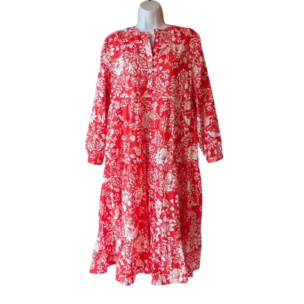 Hyacinth House Tuckernuck Dress Size Small Red White Floral Tiered Midi